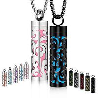 GoorDik 2PCS Essential Oil Diffuser Necklace Full Hollow Whistle-Shaped Pendant Black & Steel Jewelry Pearl Chain Anxiety Whistle Necklace with 20 Felt Pads