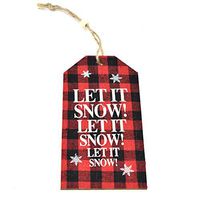 Homeford Hanging Let it Snow Wooden Tag, Black/Red, 5-3/4-inch