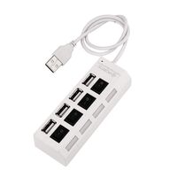 New 4 Port USB 2.0 Hub On/Off Switches + DC Power Adapter Cable for PC Laptop (White)