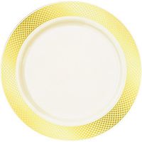 Royalty Settings Crystal Collection Fancy Heavy Duty Plastic Plates for Weddings, Premium Hard Plastic Plates for Parties, Cream with Gold Rim, Set of 20, 9 inch Disposable Plastic Plates