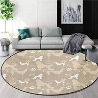 RUGSMAT Dog Lover Non-Slip Area Rug Pad Round,Pet Animals Accessories Leash Paw Print Bone Ornamental Abstract Illustration Protect Floors While Securing Rug Making Vacuuming,Diameter-31 Inch