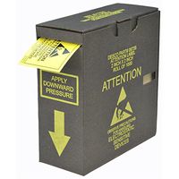 DESCO 06735 ESD Attention Label with Dispenser Box, 2" Width x 2" Height, 1000 per Roll