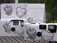 10 Pack Antique Silver Hearts Wedding Disposable 35mm Cameras in Gift Boxes with Matching Tents 27 Exp.