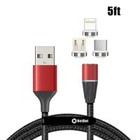 NetDot Gen12 3 in 1 Magnetic Fast Charging Data Transfer Cable Compatible with Micro USB & USB-C Smartphones and i-Product(5ft/1 Pack red)