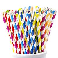 Webake Paper Straws Biodegradable Bulk 175 Pack Rainbow Striped Drinking Straws, Eco Friendly Straw Christmas Decorations for Party, Cake Topper, Cake Pop Sticks, DIY (Assorted Colors)