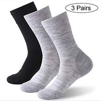 Forcool Diabetic Socks, Merino Wool Non Binding Loose Top Non Blister Seamless Toe Cushioned Sole Wide Calf Crew Diabetes Socks Edema Socks Dress Socks, Medium, 2 Pairs Gray& 1 Pair Black