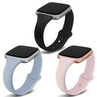 Kmasic Compatible Versa Bands 3 Pack, Narrow Slim Soft Silicone Small Replacement Wristband for Versa/Versa Lite Edition Women Men, Black/Sand Pink/Light Blue, Small