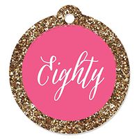 Chic 80th Birthday - Pink and Gold - Birthday Party Favor Gift Tags (Set of 20)