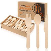 Disposable Wooden Cutlery Set - 300 PCS 100% Natural Birchwood Utensils - Plastic Free Compostable Cutlery - Durable Eco Friendly Biodegradable - 120 Wooden Spoons, 120 Wooden Forks, 60 Wooden Knives
