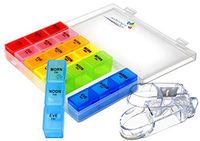 Rainbow Weekly Pill Organizer with Snap Lids| 7-day AM/PM | Detachable Compartments for Pills, Vitamin. (With Tablet Cutter new) (Rainbow 21 c)