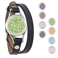 25Mm Aromatherapy/ Essential Oil Diffuser Locket Bracelet Leather Band With 8 Color Pads (Style 3)