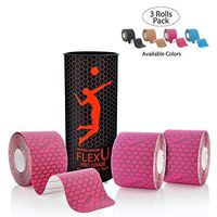 FlexU - Pink Kinesiology Tape; Super Saver 3 Roll Pack; 60 Pre-Cut 10 Inch Strips; Hypoallergenic Longer Lasting Pro Grade Synthetic Therapeutic Recovery Athletic Wrap Tape