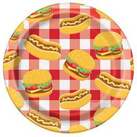 Unique Burger & Hot Dog Summer BBQ Appetizer 7" Dessert Plates, 8 CT