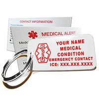 My Identity Doctor - Custom Engraved Medical Alert ID Keychain Tag, Plastic, Rectangle, White, Small 2.25 x .79 Inch
