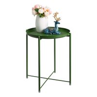 HollyHOME Tray Metal End Table, Sofa Table Small Round Side Tables, Anti-Rust and Waterproof Outdoor & Indoor Snack Table, Accent Coffee Table,（H） 20.28" x（D） 16.38", Emerald