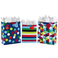 Hallmark 13" Large and 15" Extra Large Gift Bags Assortment with Tissue Paper - Pack of 3 for Birthdays, Father's Day, Graduations or Any Occasion (Celebrate, Stripes, Dots)