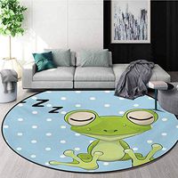 RUGSMAT Cartoon Carpet Gray Round Area Rug,Sleeping Prince Frog in A Cap Polka Dots Background Cute Animal World Kids Design Pattern Floor Seat Pad Home Decorative Indoor,Diameter-35 Inch