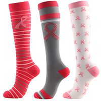 3 Pairs Ribbon Compression Socks Women Men 20-30 mmHg Best Graduated Athletic Sports Stockings (3 Pairs Ribbon Pink/White/Gray, L/XL)