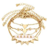 5Pcs New Women Simple Triangle Beads Alloy Bracelets AnkleGold Chain Jewelry Set Cute Trendy Charms Jewerly Best Bangle Accessories Bangles