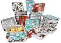 Gift Boutique 36 Count Christmas Tin Foil Containers with Lid Covers For Cookies in 3 Holiday Designs Aluminum Disposable Food Storage Pans For Treat Exchange & Goodie Party Leftovers 5"W X 7"L X 1.5"