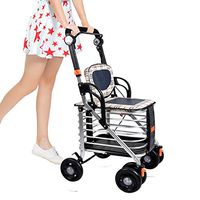 SHIYN Elderly Mobility Push Cart, Foldable Portable Trolley 4 Wheel Shopping Cart/Elderly Walker with Double Brake, Lightweight Aluminum