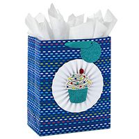 Hallmark 13" Large Gift Bag with Tissue Paper (Blue Cupcake) for Birthdays, Retirements or Any Celebration