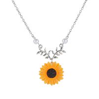 WaiiMak Women Yellow Gold Plated Sunflower Leaf Branch Charm Pendant Long Necklace (Silver)