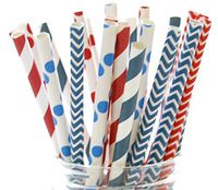 Independence Day Drink Straws, Red, Blue & White Straw Set, 4th of July Straws, America Party Straws (25 Pack) - USA Patriotic Military July 4th Straws
