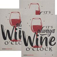 Its Always Wine O'clock Set of 3 Each Swedish Dishcloths | ECO Friendly Absorbent Cleaning Cloth | Reusable Cleaning Wipes