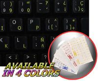 SPANISH (TRADITIONAL) KEYBOARD STICKER WITH YELLOW LETTERING ON TRANSPARENT BACKGROUND
