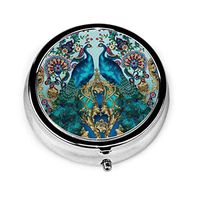 Elegant Peacock Pill Box Case, Portable Medicine Tablet Vitamin Holder Organizer with 3 Compartment for Purse Pocket Travel Gift