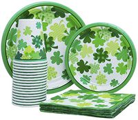 Blooming Shamrocks (St. Patrick's Day) Pack! Disposable Paper Plates, Napkins and Cups Set for 17 (With free extras)