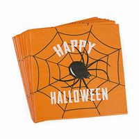 Happy Halloween Party Napkins - Orange Black Spider Paper Lunch Napkins, Unfolded 13x13 inches, 2-Ply, 60 count