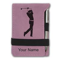 Mini Notepad, Golfer Golfing, Personalized Engraving Included (Pink)