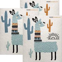 Turquoise Llama Set of 3 Swedish Dishcloths | ECO Friendly Sponge Cloth | Paper Towel Replacement