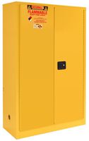 SECURALL A145 Flammable Safety Cabinet, 45 Gallon Cap, 18 Gauge Steel, 65 x 43 18 in, 2-Door, FM Approved, OSHA Comp. 15 YR Warranty - Yellow