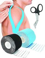 Kinesiology Tape Black & Blue (2 Rolls), Elastic Therapeutic Sports Tape for Knee Shoulder and Elbow, Breathable, Water Resistant, Latex Free, 2" x 82' feet Per Roll Free EMT Shear