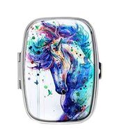 LuxSweet Rainbow Horse Decorative Boxes Silver Rectangular Pill Box Medicine Tablet Holder Wallet Organizer Case for Pocket or Purse