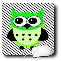 3dRose LLC 8 x 8 x 0.25 Inches Mouse Pad, Adorable Lime Green Owl On Black N' White Stripes (mp_123275_1)