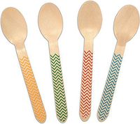 CaterEco 200-Piece Birchwood Compostable Spoons, Zig Zag Print