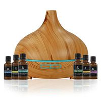 ThreadNanny 300ml Cool Mist Humidifier Ultrasonic Aroma Diffuser + 6 Bottles of Essential Oils for Office Home Bedroom Living Room Study Yoga Spa - Light Wood Grain