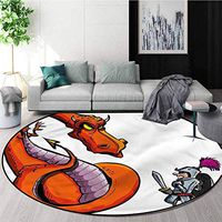 Dragon Warm Soft Cotton Luxury Plush Baby Rugs,Cartoon Knight Sketch Non-Slip Living Room Soft Floor Mat Diameter-51