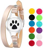 mEssentials Dog Paw Essential Oil Diffuser Bracelet, Stainless Steel Aromatherapy Locket, Leather Band with 12 Color Pads, Womens Jewelry Gift Set