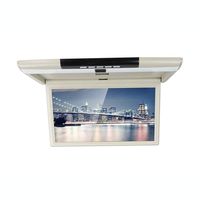 CARAVAN 4K Flip Down Monitor, 15.6" Wide Screen High Resolution Roof Mount Monitor with 1080p HDMI&USB Input, FM&IR Transmitter（Beige）