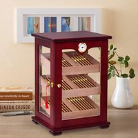 Large Cigar Capacity Design, Cigar Desktop humidor Wood Storage Cabinet Organizer with Hygrometer and 3 Drawers, Tempered Glass, Gold-Plated Lock with 2 Keys for Display, Storing 120-150 Cigars