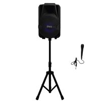 Fisher FBX816SM 8-Inch Portable Wireless Karaoke Speaker System with Wired Microphone, Tripod Speaker Stand and Remote Control, Bundle