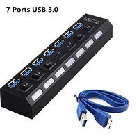 MMOBIEL Superspeed USB 3.0-7 Port Hub Power Adapter with Power switches and LED Compatible with PC Laptop Computer