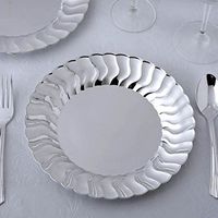 BalsaCircle 24 pcs 9-Inch Silver with Flared Rim Plastic Round Plates - Disposable Wedding Party Catering Tableware