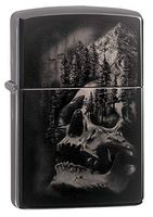 Zippo Skull Mountain Design Black IcePocket Lighter, Black Ice Skull Mountain, One Size