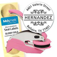Custom Monogram Address Embosser - Personalized Round Seal with 50 Gold Seal Labels - Style EM019